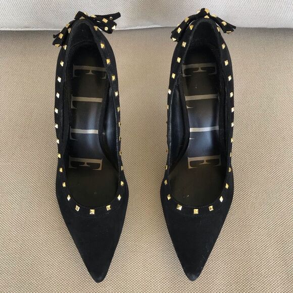 Elle Black and Gold Studded Heels - Picture 1 of 7